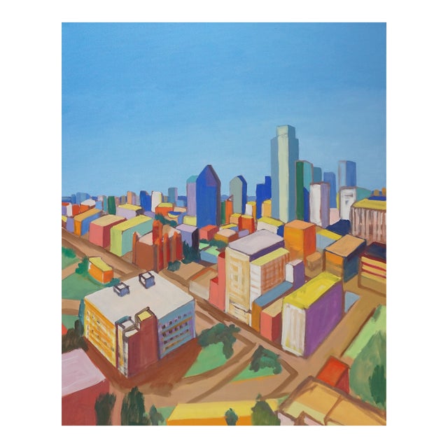 Contemporary "Dallas From Above" Oil Painting. For Sale