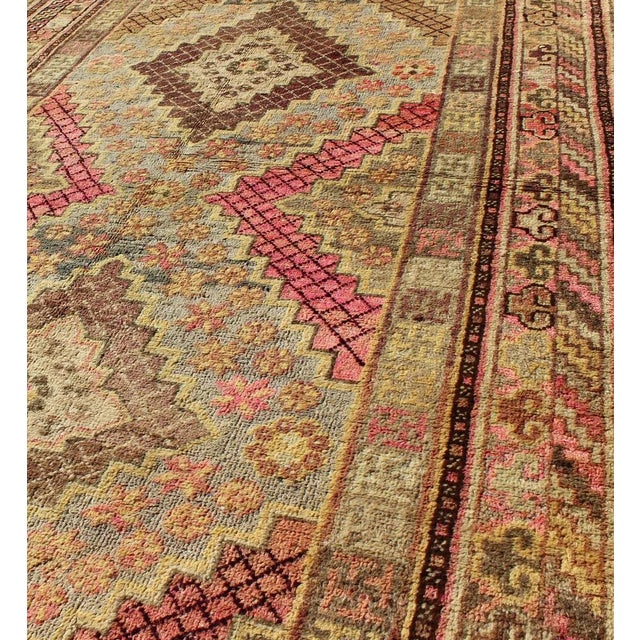 Early 20th Century Antique Khotan Rug With Paired Diamond Medallions in Wine Red For Sale In Atlanta - Image 6 of 8