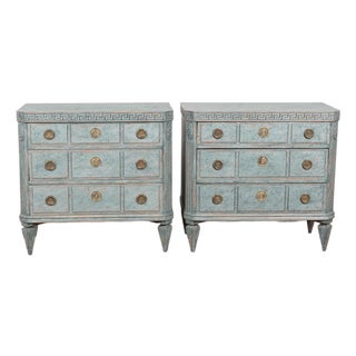 Mid-19th Century Swedish Gustavian Pair of Blue Painted Chests of Drawers For Sale