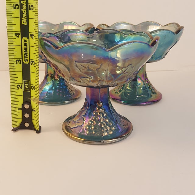 Indiana Glass Harvest Grape Blue Carnival Glass Candle Holders