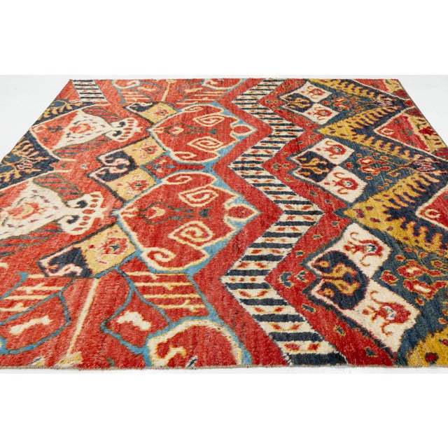 2020s Moroccan Style Hand-Knotted Wool Area Rug With Graphic Tribal in Terracotta Red For Sale - Image 5 of 12