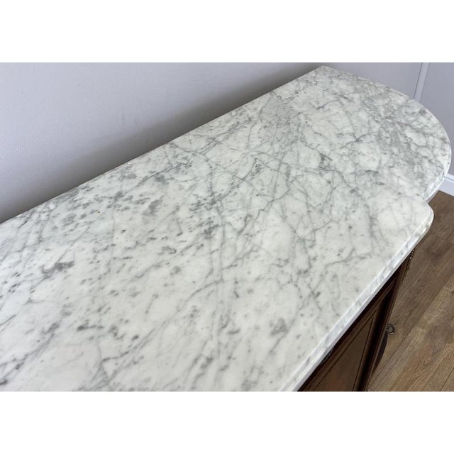 Vintage French Empire Carved Burr Inlay Sideboard with Marble Top For Sale - Image 13 of 18