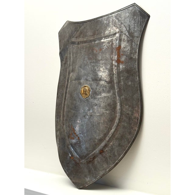 Rustic European Vintage Medieval Rustic European Brass Medallion & Steel Shield Armor For Sale - Image 3 of 11