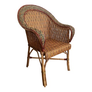 Mid 20th Century Vintage Barrel Back Rattan Armchair For Sale