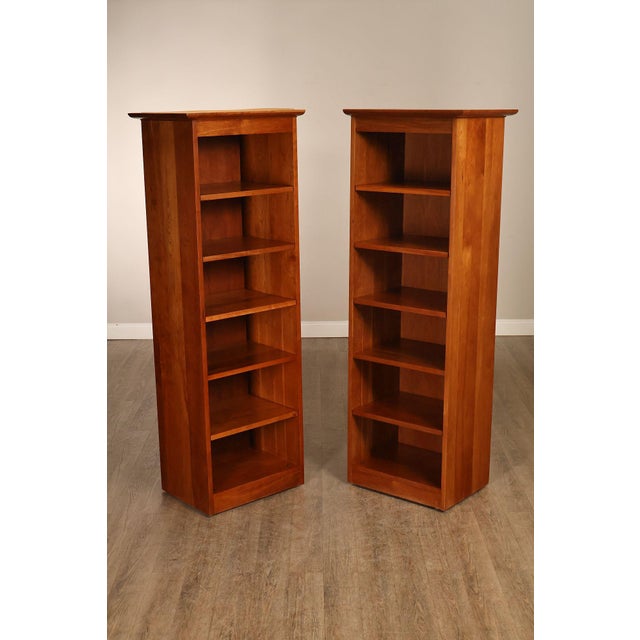 High Quality American Made Pair of Solid Cherry Tall Open Bookcases with Open Adjustable Shelving