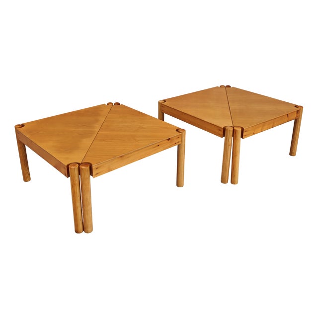 Vintage Enolinea Modular Triangular Tables in Light Wood, 1980s, Set of 4 For Sale