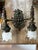 Vintage Pair of Bronze Gas Electric Spanish Revival Sconces For Sale - Image 4 of 11