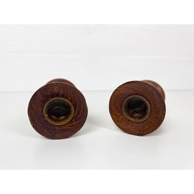 Brown Danish Teak Salt and Pepper Shakers - Vintage For Sale - Image 8 of 9