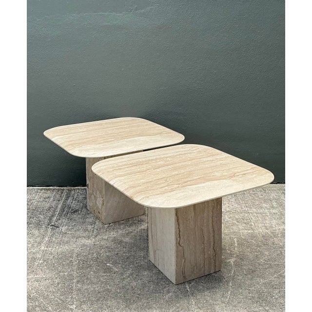 Vintage Italian Travertine Side Tables - A Pair For Sale - Image 9 of 12