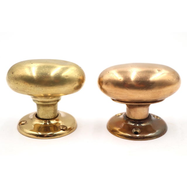 Mid 20th Century Vintage Oval Brass & Copper Passage Door Knob Set For Sale - Image 5 of 6