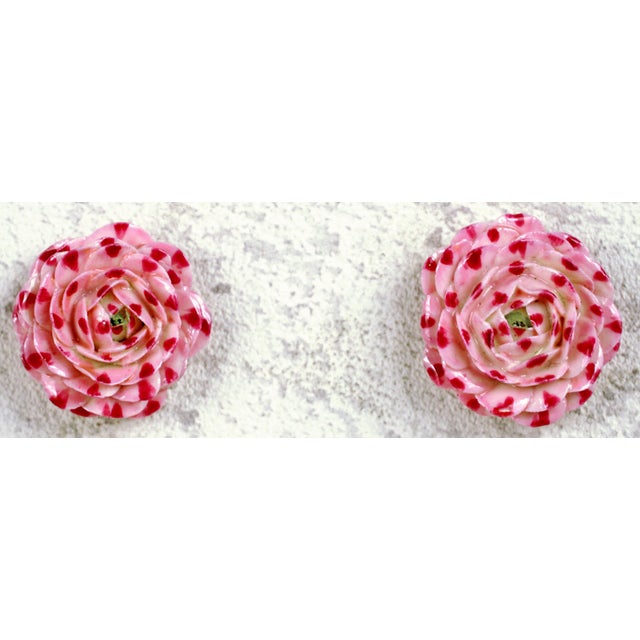 Jewelry: RARE and beautiful pair of sleeper earrings, featuring trompe-l'oeil chamomile flowers in porcelain by Didier...