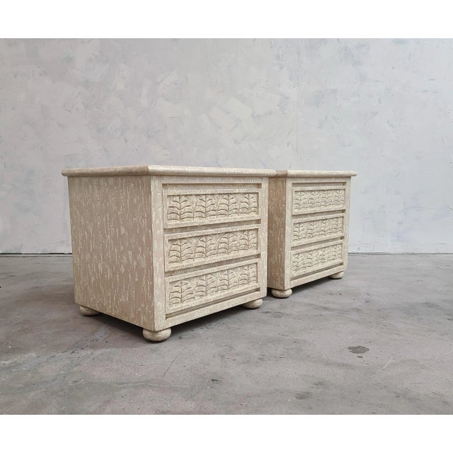 Boho Chic 1980s Boho Chic Carved Whitewashed Oak Wood Leaf Motif Nightstands - a Pair For Sale - Image 3 of 6