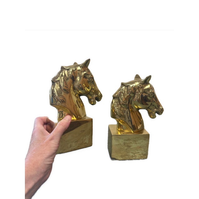 Vintage Pair of Horse Head Brass Bookends for that Equestrian in your life. Weighing in at 5lbs, the solid set are glossy...