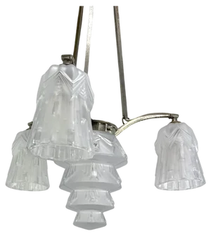 Art Deco Skyscraper Nickel-Plated Hanging Lamp, 1920s