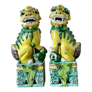 Vintage Asian Glazed Ceramic Guardian Lions - A Pair