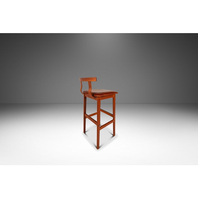 Wood Rare Mid-Century Danish Modern Barstool in Teak & Leather by Knud Bent for Korup Stolefabrik, Denmark, C. 1960s For Sale - Image 7 of 18