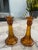 Wonderful pair of chunky glass candle sticks great color burnt Amber and nice chunky feel
