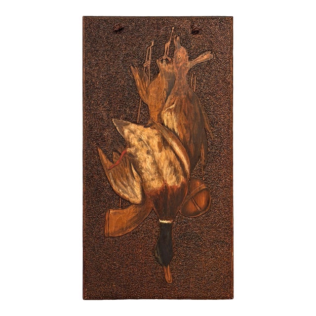 20th Century American Chip Carved Hunt Plaque With Three Mallards For Sale