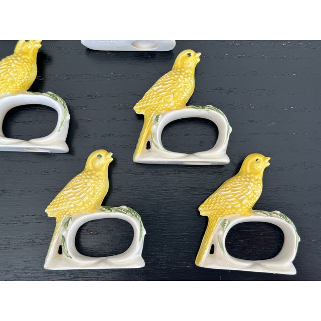 Canary Yellow Ceramic Bird Napkin Rings Set of 12 For Sale In New York - Image 6 of 14