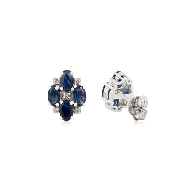 Not Yet Made - Made To Order A Pair of Silver Sapphire & Diamond Cluster Stud Earrings by Carat&her For Sale - Image 5 of 9
