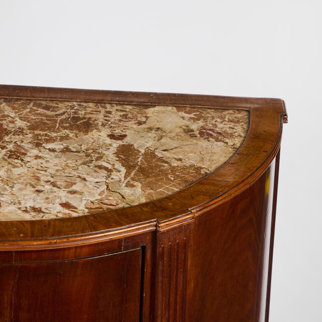 1900s Pair Antique Cherry Wood Demi-Lune Cabinets With Marble Tops For Sale - Image 12 of 12