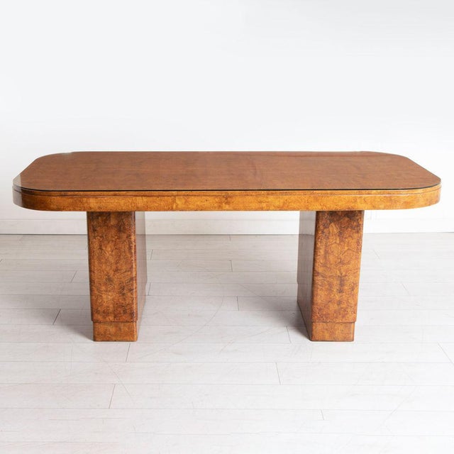 Dining table - h: 74.5cm w: 184cm d: 89.5cm chairs - h: 91cm w: 47cm d: 53.5cm seat height: 50cm an art deco dining table...