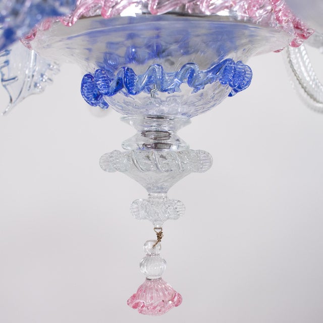 Vintage Baroque Style Pink and Blue Floral Murano Chandelier For Sale - Image 10 of 12