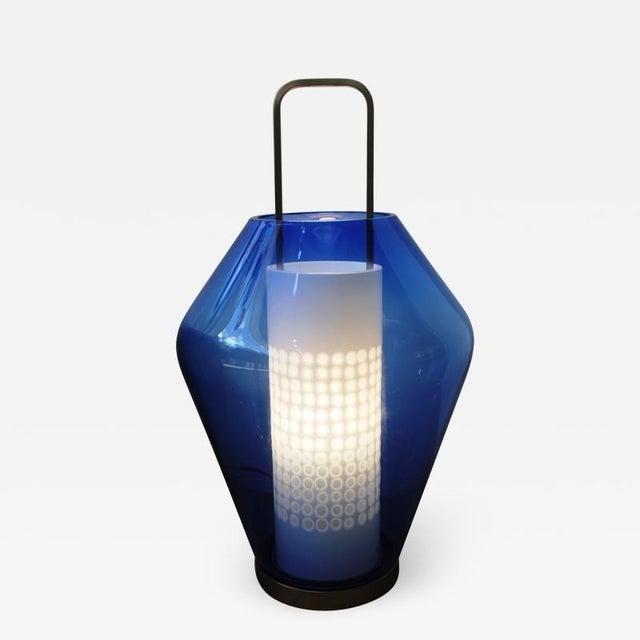 Mid 20th Century Barovier & Toso - Blue Lanterna Lamp by Barovier & Toso For Sale - Image 5 of 5