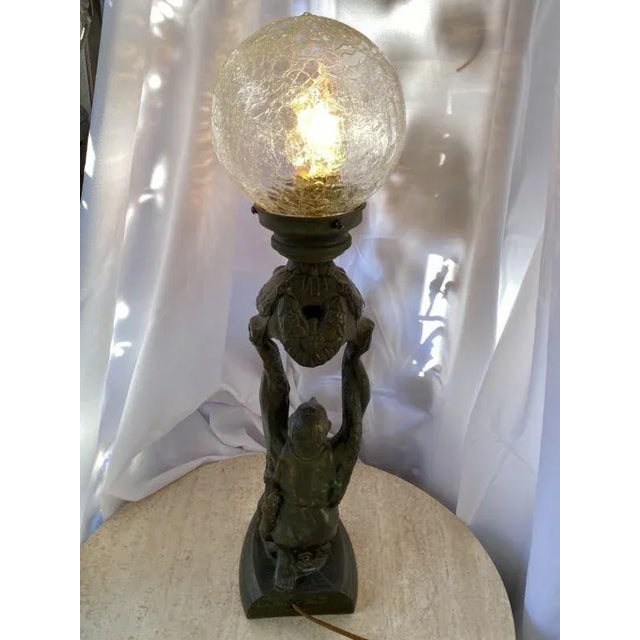 1920s 1920s Art Deco Joan of Arc Table Lamp, Orig Crackle Glass Shade La Belle Specialty Co For Sale - Image 5 of 12