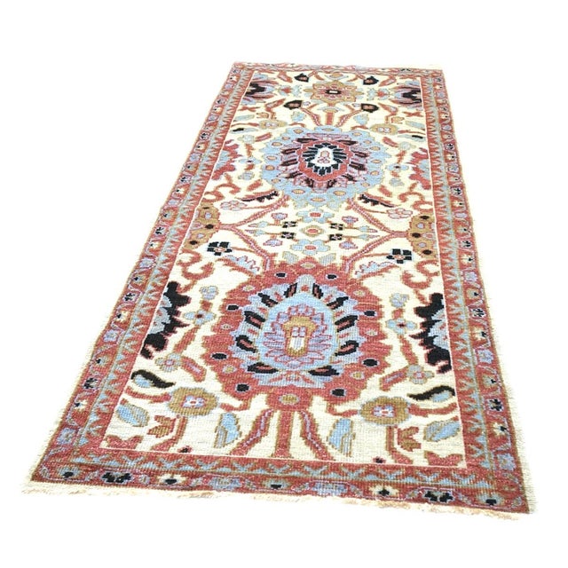 Afghan Sultanabad Wool 3x7 Blue, Ivory & Rust Handmade Area Rug #1143663 For Sale - Image 4 of 6