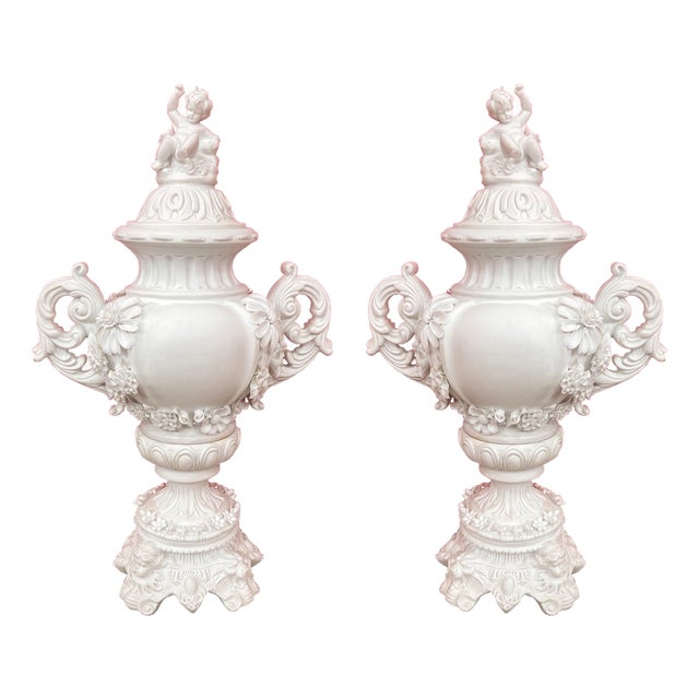 Bisquit Porcelain Vases from Capodimonte, Set of 2 For Sale