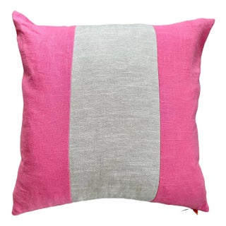 Linen Bold Stripe Pillow, Pink/Natural For Sale