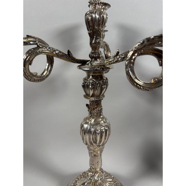 Metal Pair of Rococo Candelabra in Solid Silver 950, Louis XV Style, 18th Century For Sale - Image 7 of 11