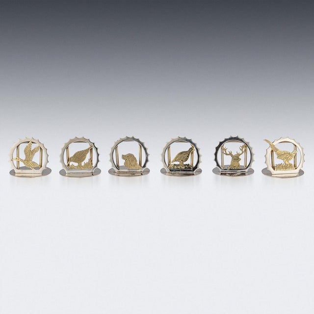 Gilt Silver Animal Menu Holders from Asprey, London, England, 1987, Set of 6 For Sale - Image 4 of 14
