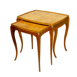 Burlwood Nesting Tables by Baker - Pair For Sale