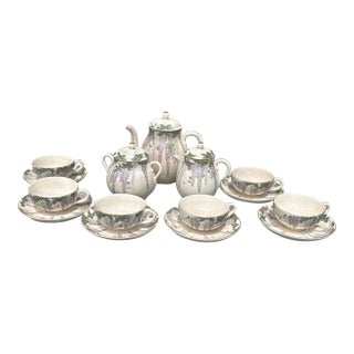 Antique Japanese Satsuma Tea Set With Wisteria, Meiji Period - Set of 15 For Sale