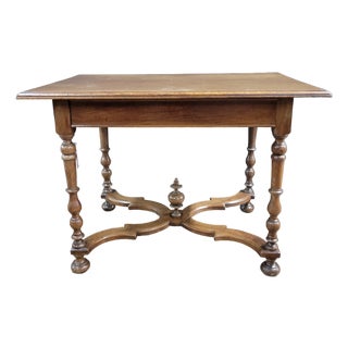 French 19th Century Walnut Side Table With X-Stretcher, Turned Legs & a Drawer For Sale
