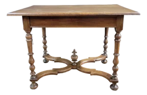 French 19th Century Walnut Side Table With X-Stretcher, Turned Legs & a Drawer
