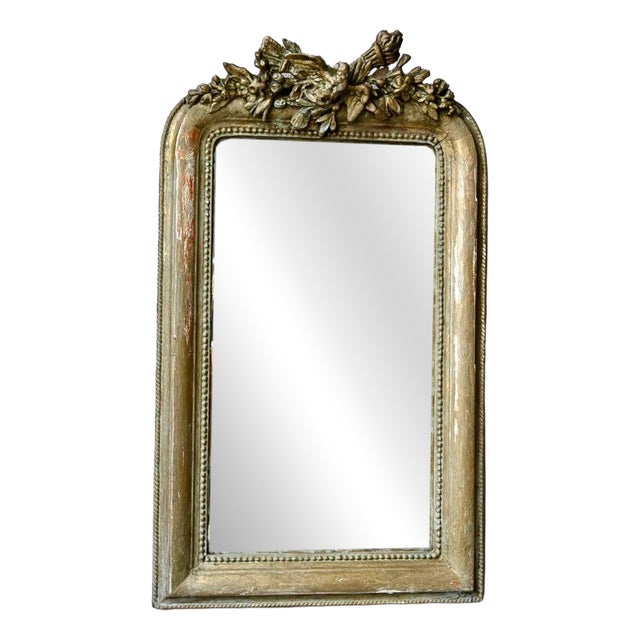 19th Century Louis XVI Mirror with Dove and Giltwood Frame in Mercury Glass, 1890s For Sale