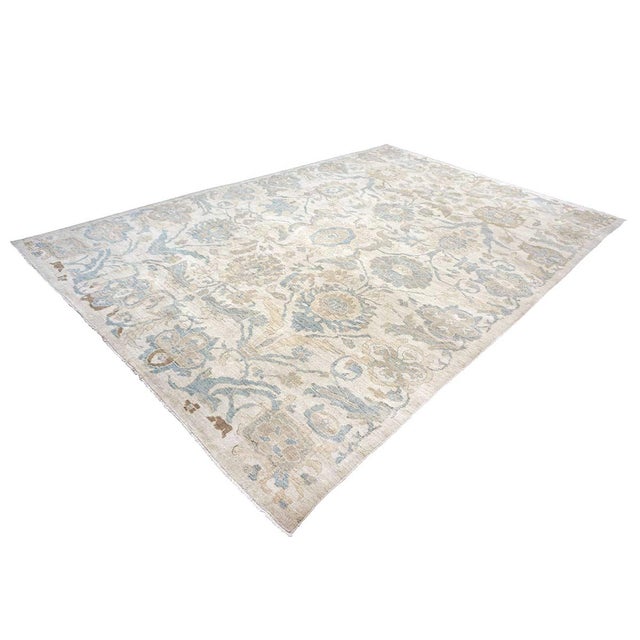 Persian 21st Century Persian Sultanabad Wool 10x14 Ivory, Tan & Blue Handmade Area Rug #1141086 For Sale - Image 3 of 12