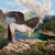 Pegasus by Robin Hextrum | Oil on wood panel of a winged horse by a lake in a mountainous landscape For Sale