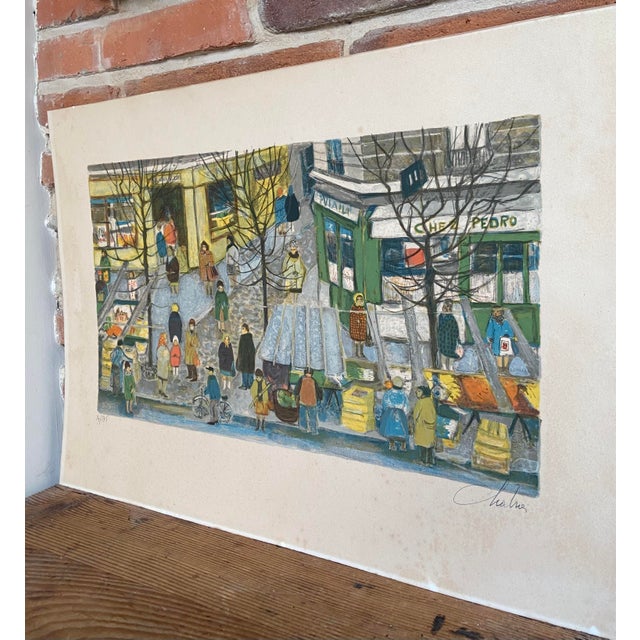 Nathalie Chabrier, A Market in Paris, 1980s, Lithograph, Framed For Sale - Image 6 of 8