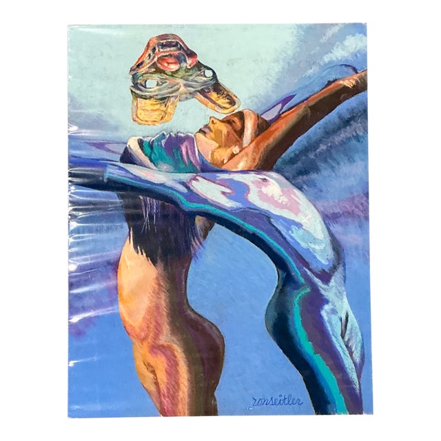 Vintage Ron Seitler Figurative Oil Crayon Drawing For Sale