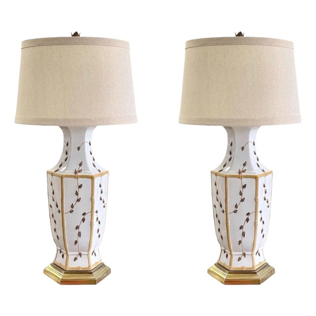 1970s Palm Beach Regency “Icing” Bamboo Table Lamps - a Pair For Sale