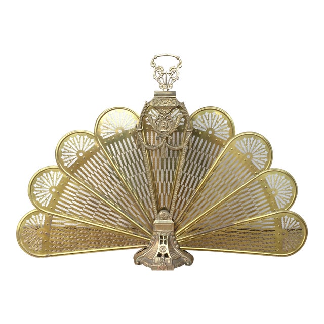 A Vintage Brass Fan Fireplace Screen For Sale
