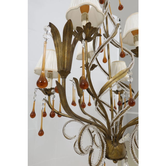 Metal 6 Light Chandelier W. Tear Drop Glass Prisms For Sale - Image 7 of 11