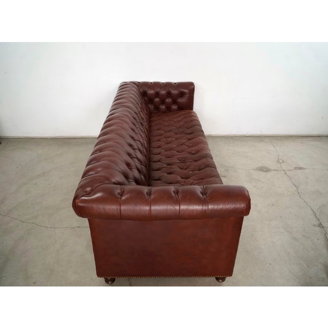 Metal 1970’s Hollywood Regency Tufted Leather Chesterfield Sofa For Sale - Image 7 of 12