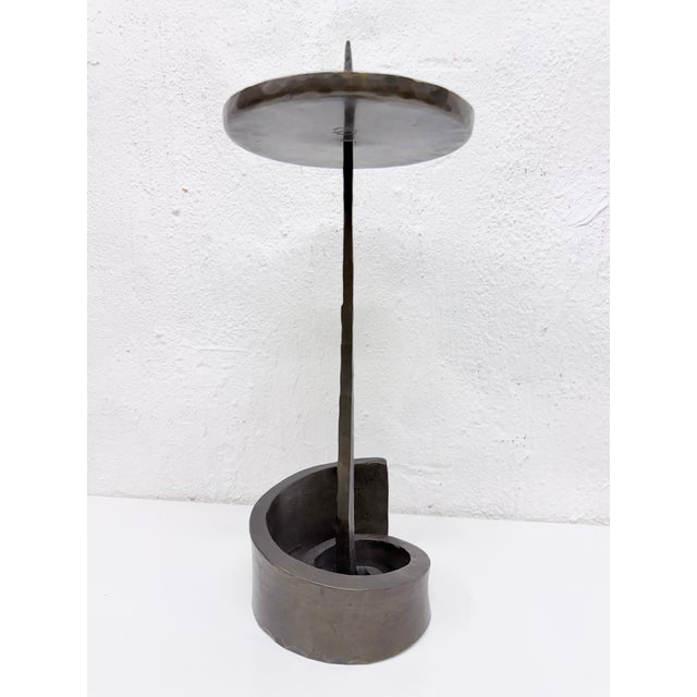 Large Brutalist Bronze Candlestick with Snail Base by Manfred Bergmeister, 1970s For Sale - Image 4 of 9