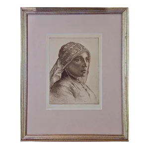 A Portrait of a Pensive Woman in a Head Scarf: An Etching by George Rhead, 1890-1910