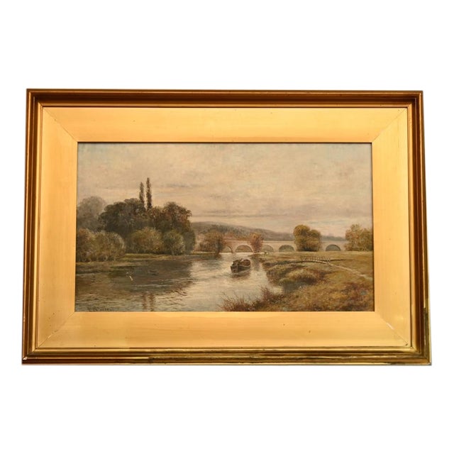 E Steele, River Thames at Wallingford, 1800s, Oil Painting on Canvas, Framed For Sale